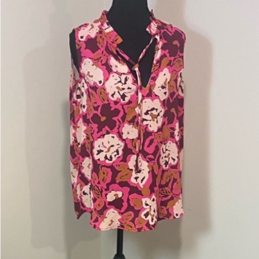 Veronica M Pink Floral Sleeveless Top vibrant fall colors